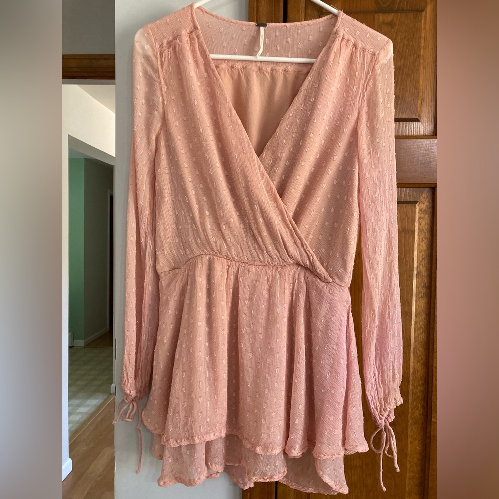 Free People Romantic Pink Swiss Dot Tunic Dress XS
